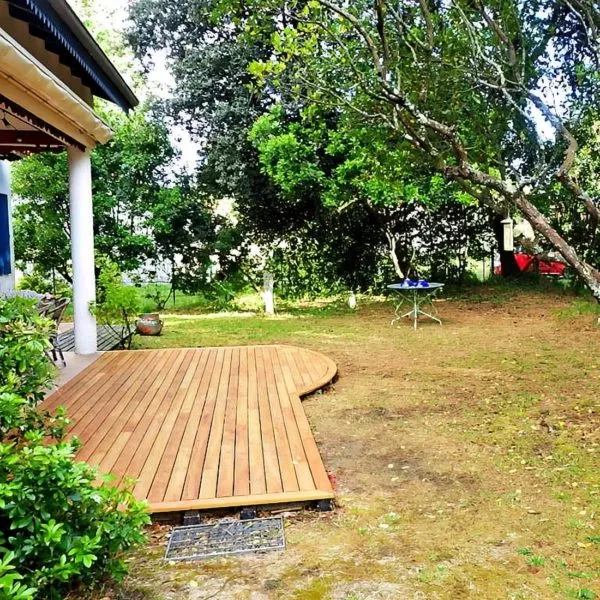 lames de terrasse bois en robinier dans un jardin