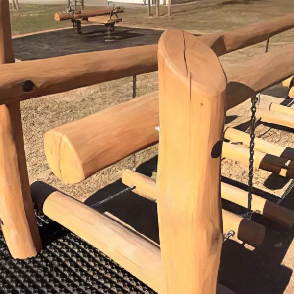 aire de jeux en bois réalisée en poteau de robinier